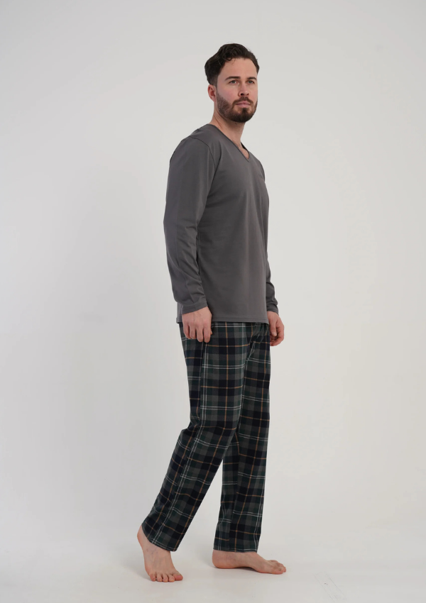 Piżama Męska Vienetta Graphite Check, Szary, r. M-XL