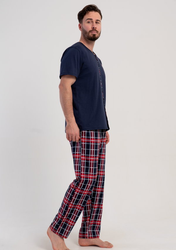 Piżama Męska Vienetta Classic Check, Granatowy, r. M-XXL