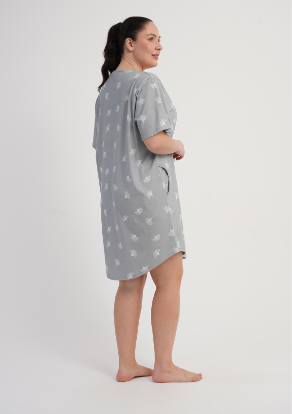 Koszula Nocna Damska Vienetta Silver Leaves, Szary, r. 5XL - 7XL