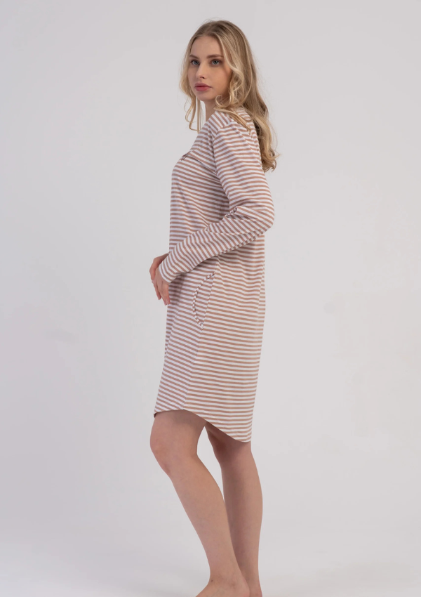 Koszula Nocna Damska Vienetta, Soft Stripe Long, Beżowy, r. M - XX