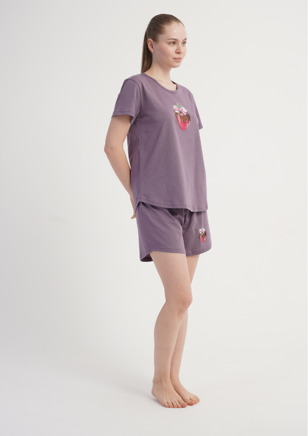 Piżama Damska Vienetta Berry Choco, Fioletowy, S -XL