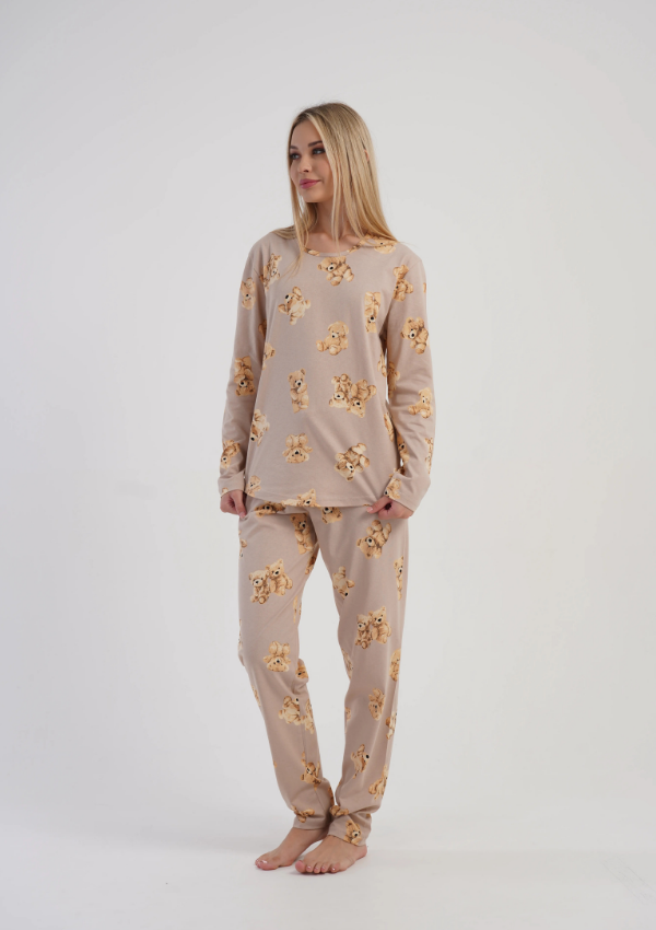 Piżama Damska Vienetta Cozy Bears, Beżowy, r. S-XL