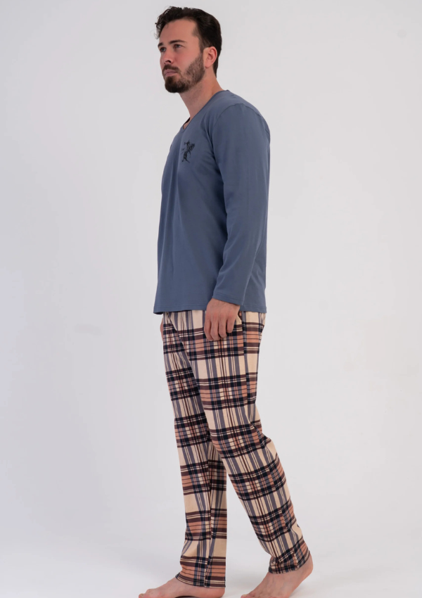 Piżama Męska Vienetta Navy Plaid, Niebieski, r. M-XXL
