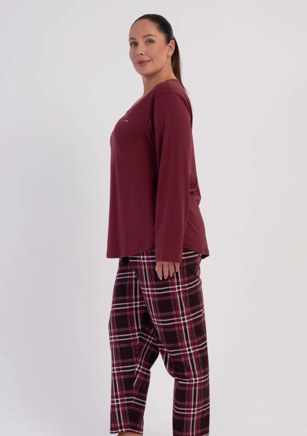 Piżama Damska Vienetta Burgundy Check, Bordowy, r. 1XL-4XL