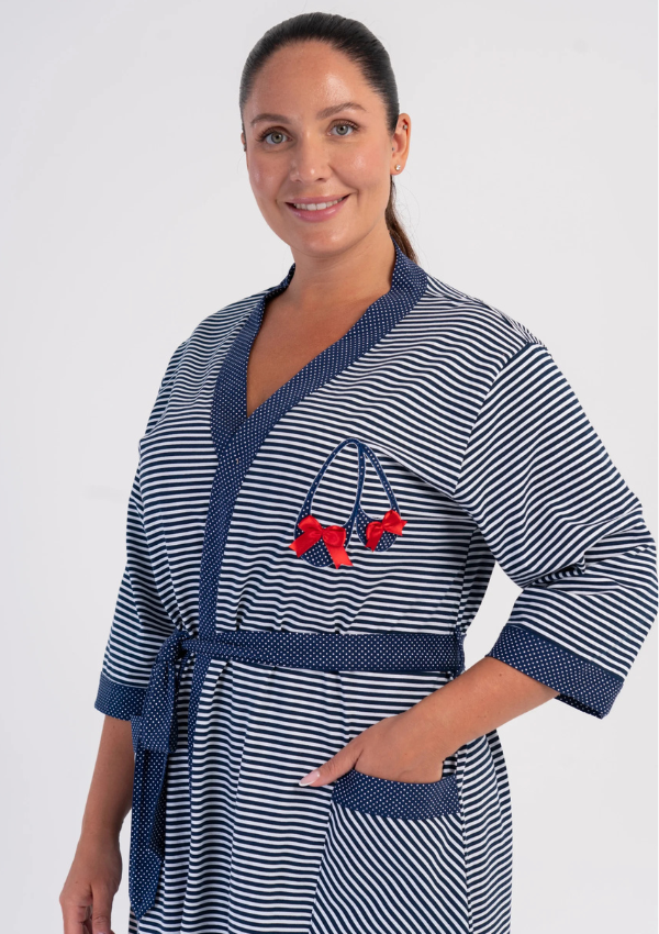 Szlafrok damski Vienetta Stripe Robe, Granatowy, r. 1XL - 4XL