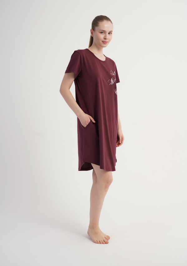 Koszula Nocna Vienetta Burgundy Bloom, Bordowy, r. M-XXL