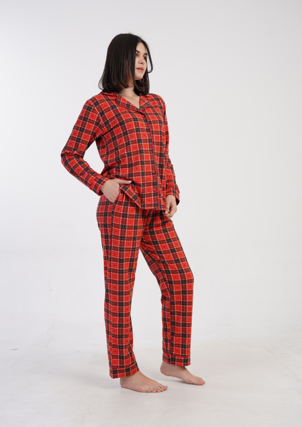Piżama Damska Vienetta Red Check, Czerwony, r. M-XXL