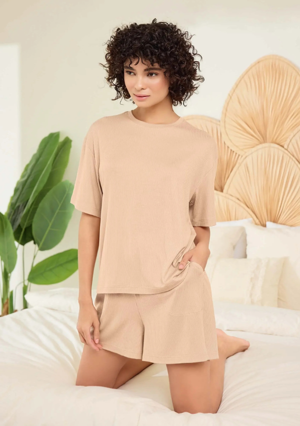 Piżama Damska Beige Breeze, Beżowy, M-XXL