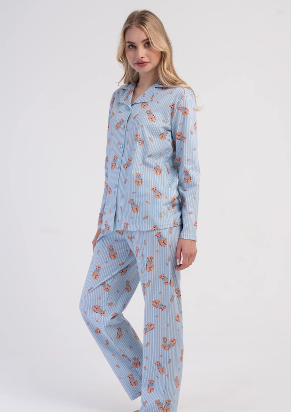 Piżama Damska Vienetta Blue Teddy Classic, Niebieski, r. S-XXL