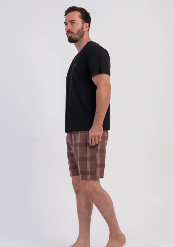 Piżama Męska Vienetta Cocoa Check, Czarny, r. M-XXL