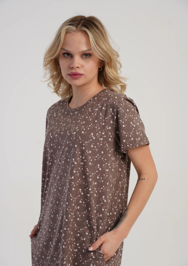 Koszula Nocna Vienetta Taupe Bloom, Brązowy, r. M-XXL