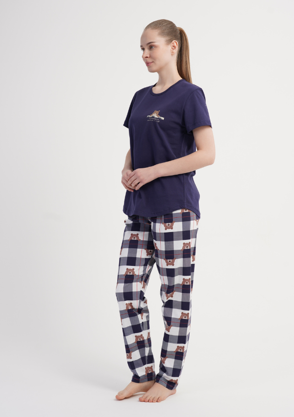 Piżama Damska Vienetta Soft Bear, Granatowy, r. S-XL