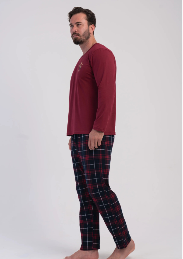 Piżama Męska Vienetta Burgundy Check, Bordowy, r. 1XL-4XL