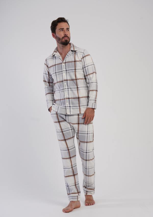 Piżama Męska Vienetta Warm Checks, Beżowy, r. M-XXL