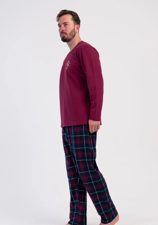 Piżama Męska Ocieplana Vienetta Midnight Burgundy, Bordowy, r. M-XXL