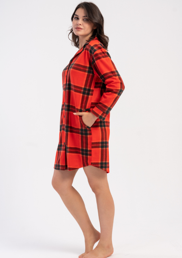 Koszula Nocna Damska Vienetta Warm Plaid, Czerwony, r. M - XXL