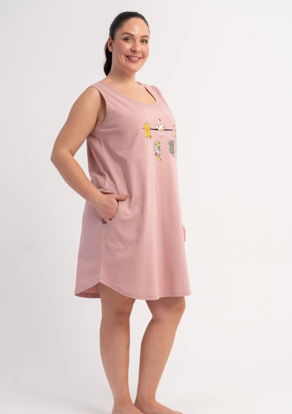 Koszula Nocna Damska Pink Animals, Różowy, r. 5XL - 7XL