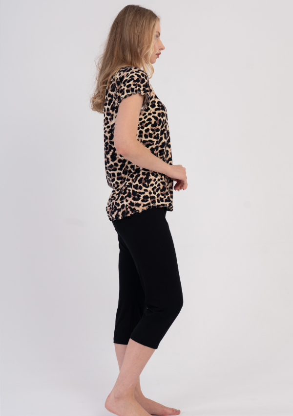 Piżama Damska Vienetta Leopard Capri, Beżowy, r. S-XL