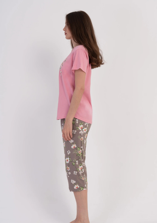Piżama Damska Vienetta Blossom Capri, Różowy, r. M-XXL