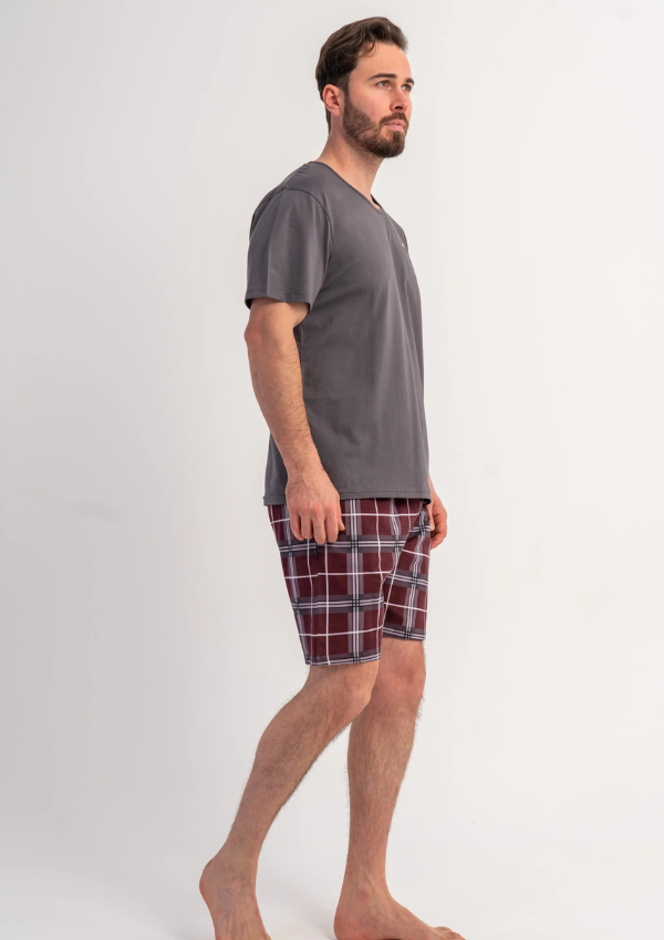 Piżama Męska Vienetta Burgundy Check, Szary, r. M-XXL