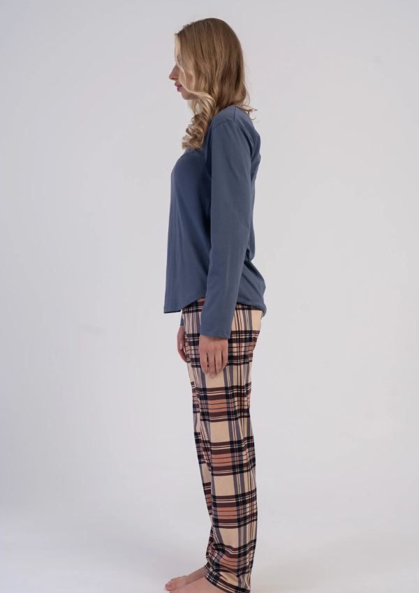 Piżama Damska Vienetta Cozy Check, Niebieski, r. S-XL