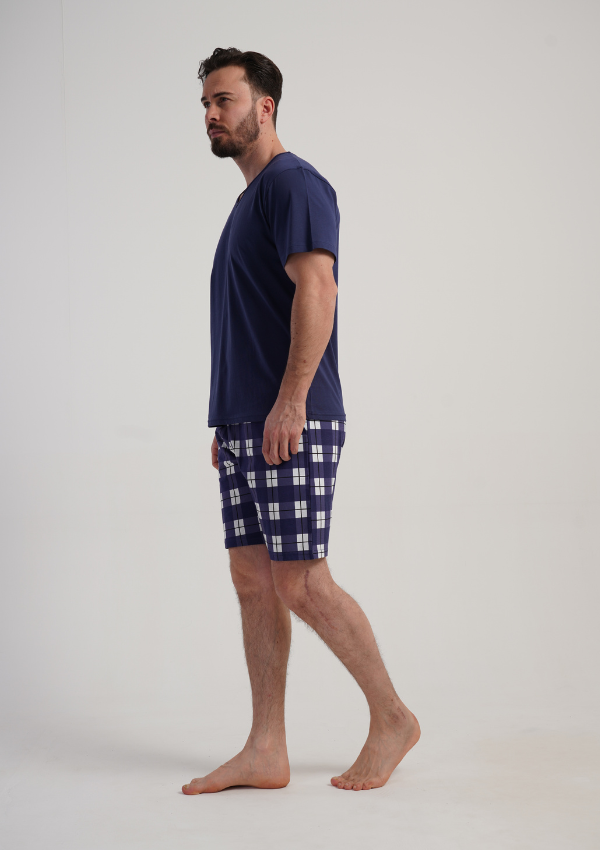 Piżama Męska Vienetta Navy Grid, Granatowy, r. 1XL-4XL