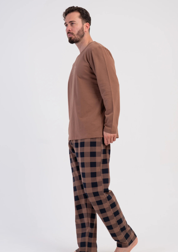 Piżama Męska Ocieplana Vienetta Mountain Brushed, Brązowy, r. M-XXL