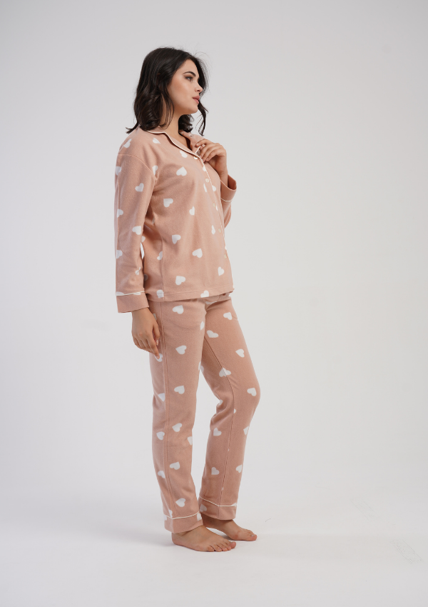 Piżama Damska Vienetta Warm Hearts, Beżowy, r. S-XL