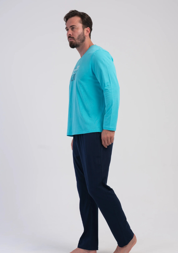Piżama Męska Vienetta Turquoise Midnight, Turkusowy, r. M-XXL