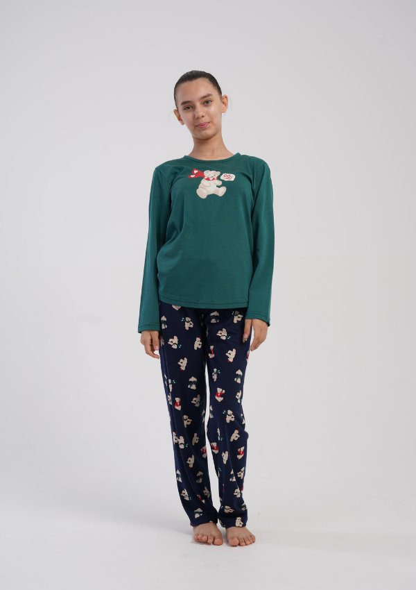 Piżama Dziecięca Vienetta Holiday Bears, Zielony, r. 128-158
