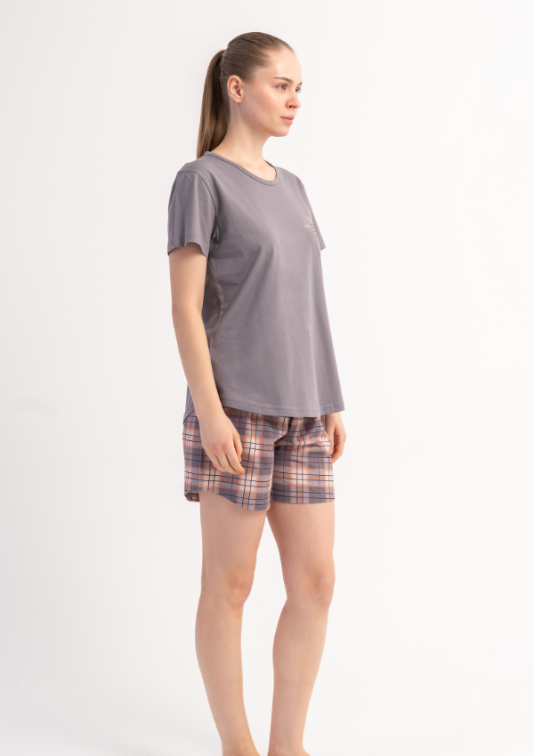 Piżama Damska Vienetta Gray Check, Szary, S -XL