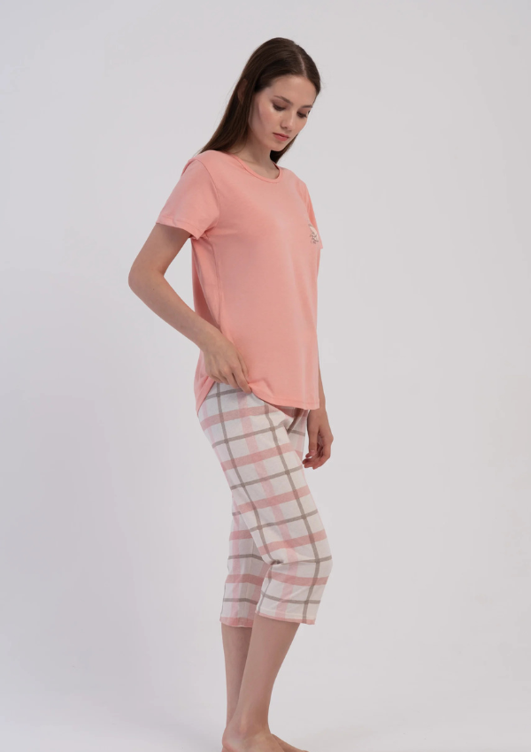 Piżama Damska Vienetta Plaid Coffee, Różowy, r. M-XXL