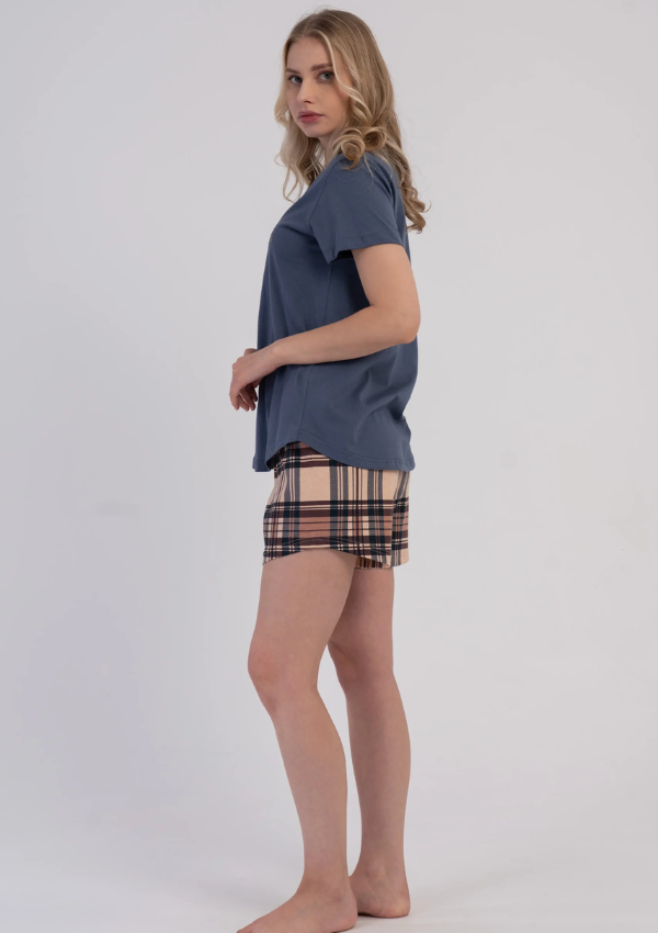 Piżama Damska Vienetta Cocoa Check, Niebieski, S -XL