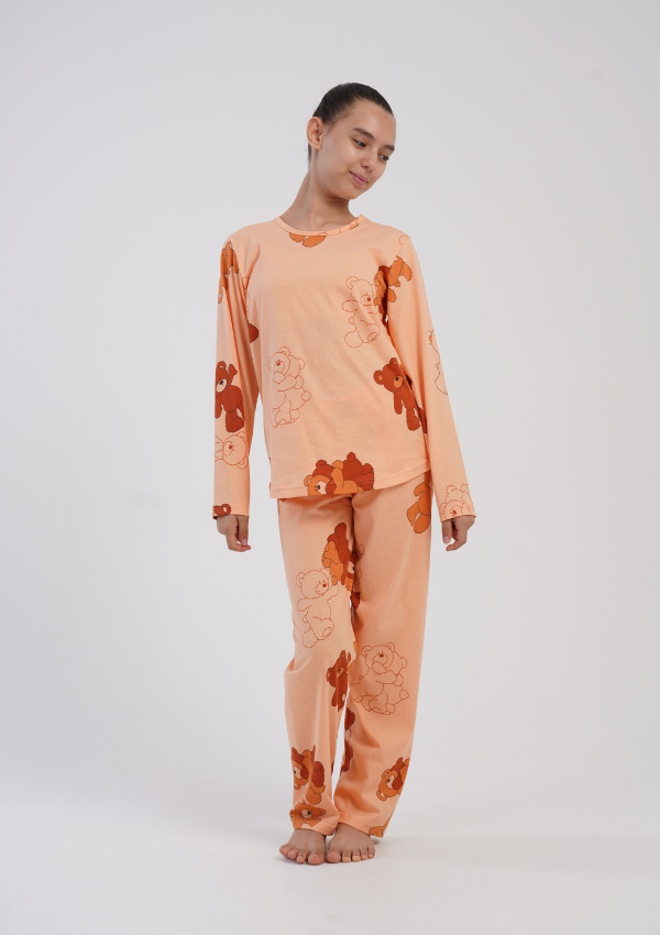 Piżama Dziecięca Vienetta Peach Bears, Brzoskwiniowy, r. 134-164