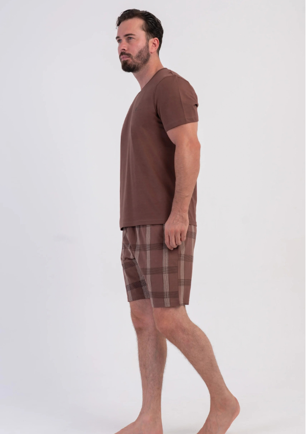 Piżama Męska Vienetta Check Summer, Brązowy, r. 1XL-4XL