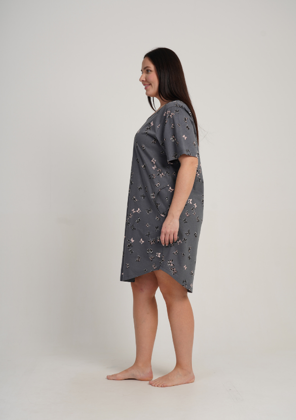 Koszula Nocna Damska Vienetta Butterfly Grace, Grafitowy, r. 1XL - 4XL