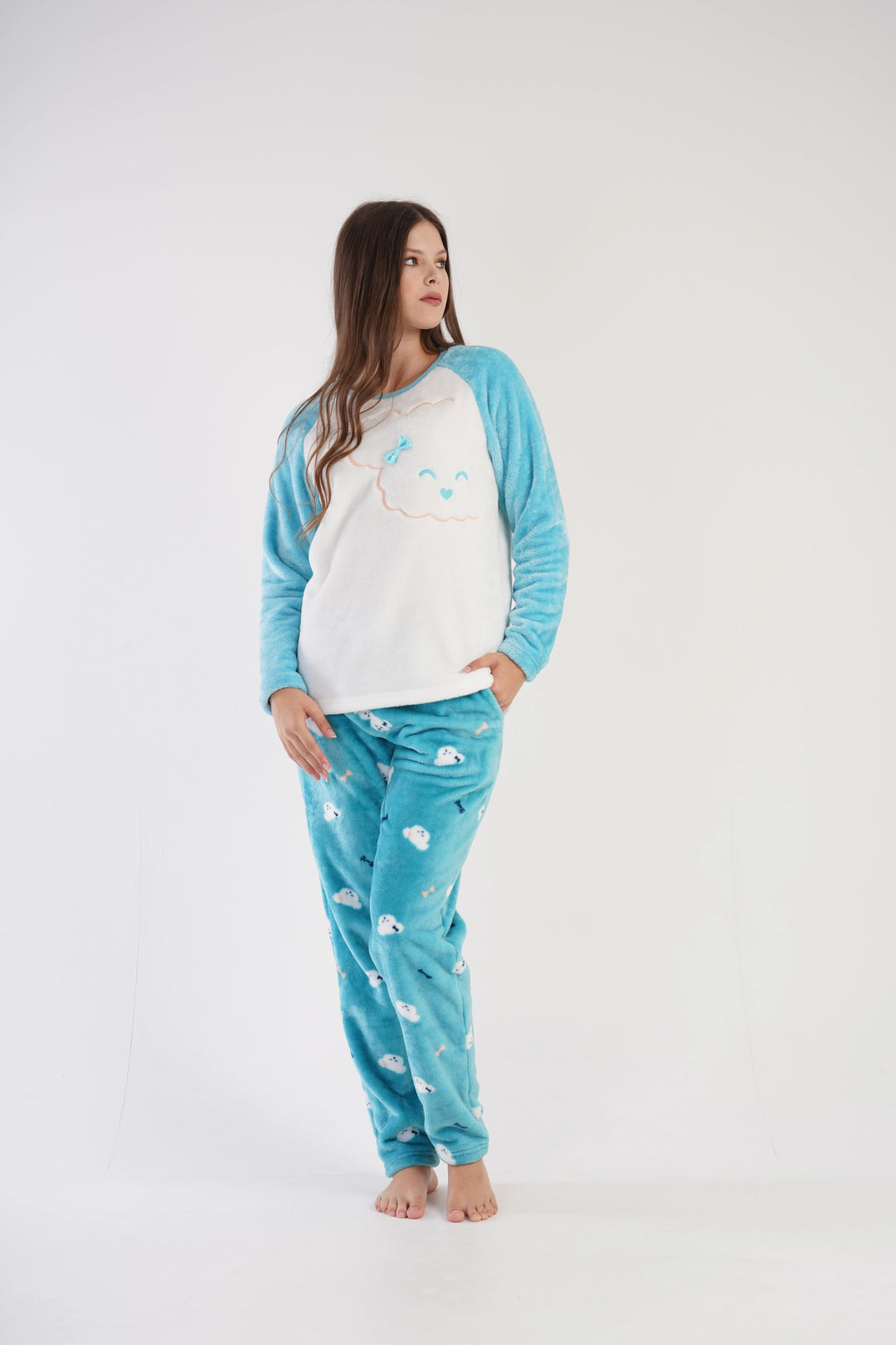 Piżama Damska Softowa Vienetta Fluffy Dreamwear Blue, biało-niebieska, r. S-XL image 2