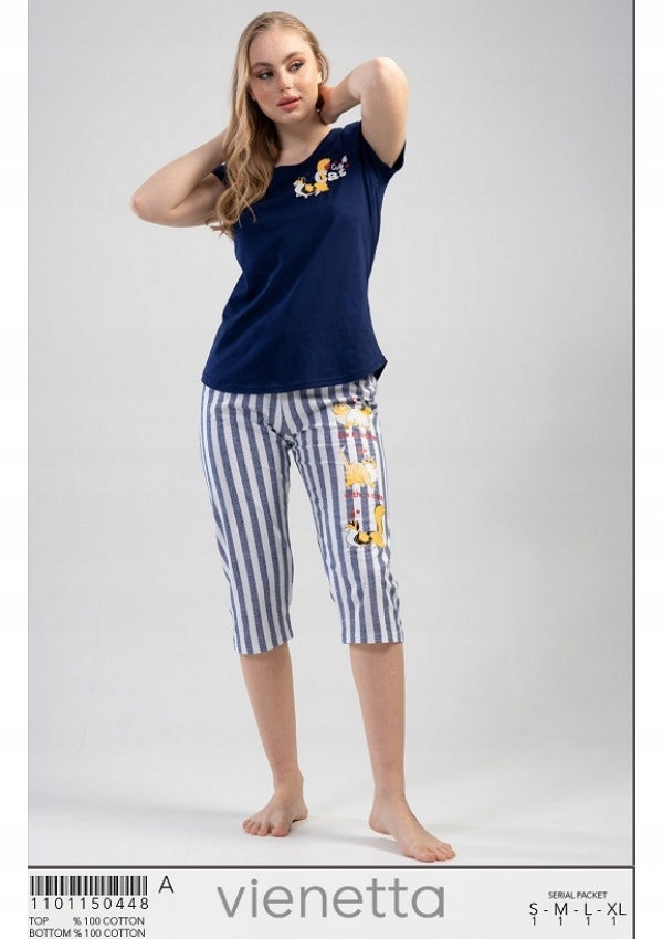 Piżama Damska Vienetta, Cute Cat, Granatowy, r. S-XL image 5