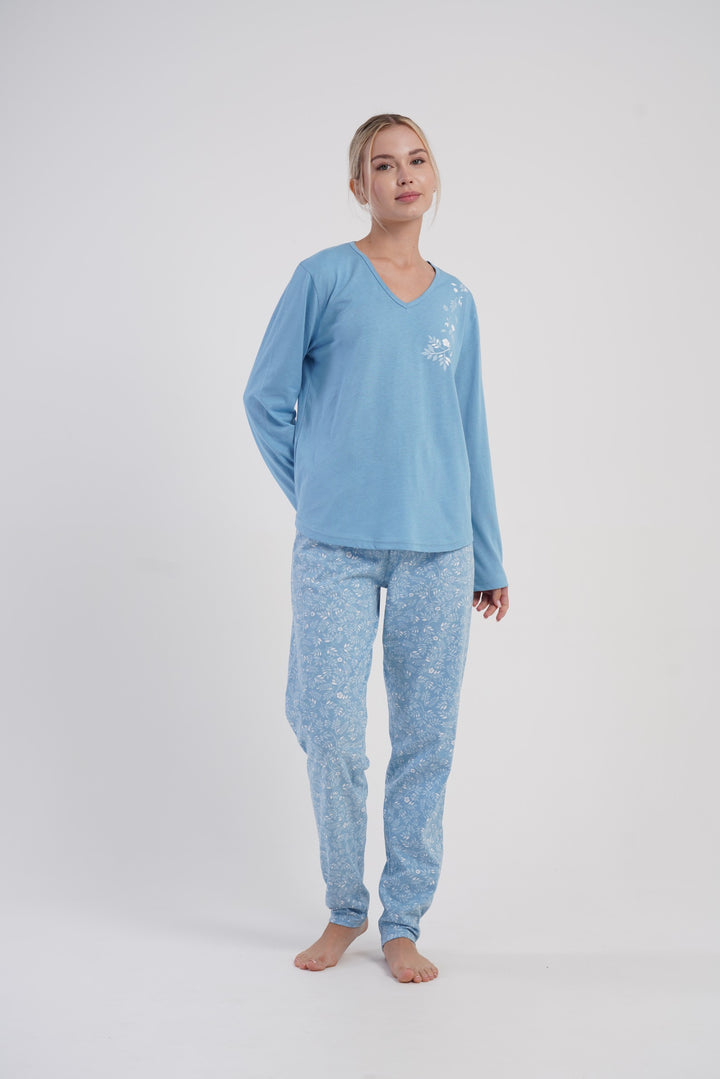 Piżama Damska Vienetta Blue Garden, Niebieski, r. 1XL-4XL