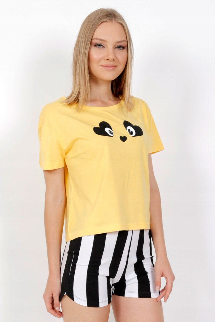 Piżama Damska Vienetta Heart Eyes, żółto-czarna, r. S-L image 2