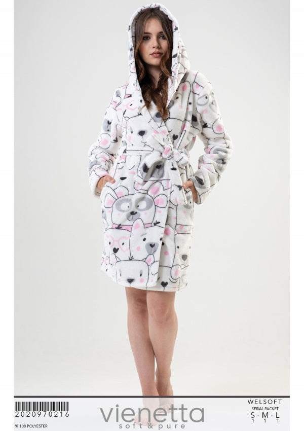 Szlafrok damski Vienetta,  Lamas Pijamas, Biały, r. S-L