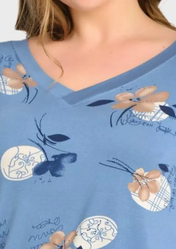 Koszula Nocna Flower Elegance, Niebieski, r. 2XL - 5XL