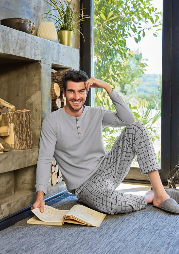 Piżama Męska Grey Check, Szary, r. M-XL