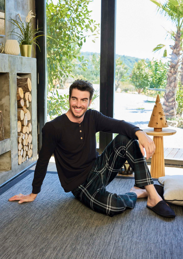 Piżama Męska Black Pattern, Czarny, r. M-XL