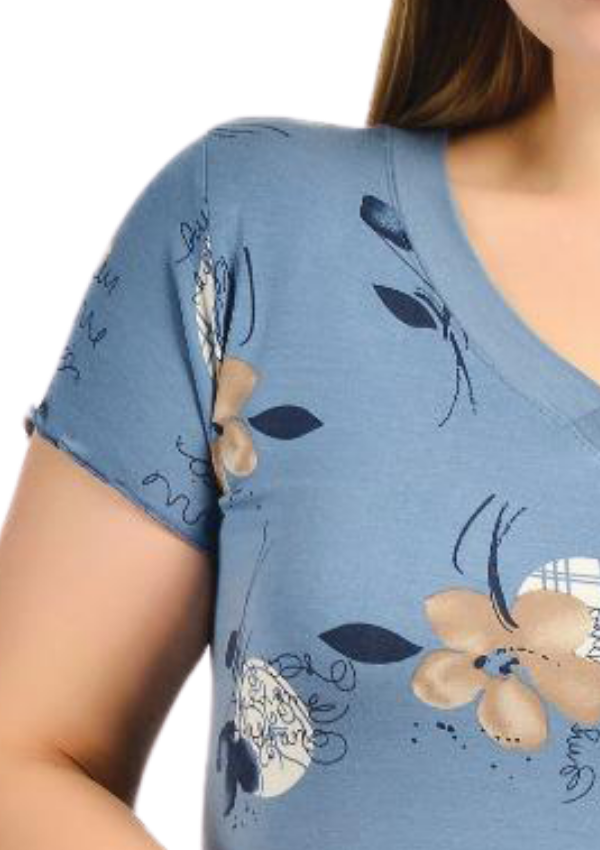 Piżama damska Floral Comfort, Niebieski, r. 2XL-5XL