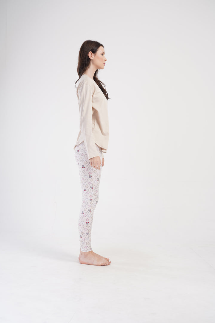 Piżama Damska Vienetta Amore, Beżowy, r. S-XL