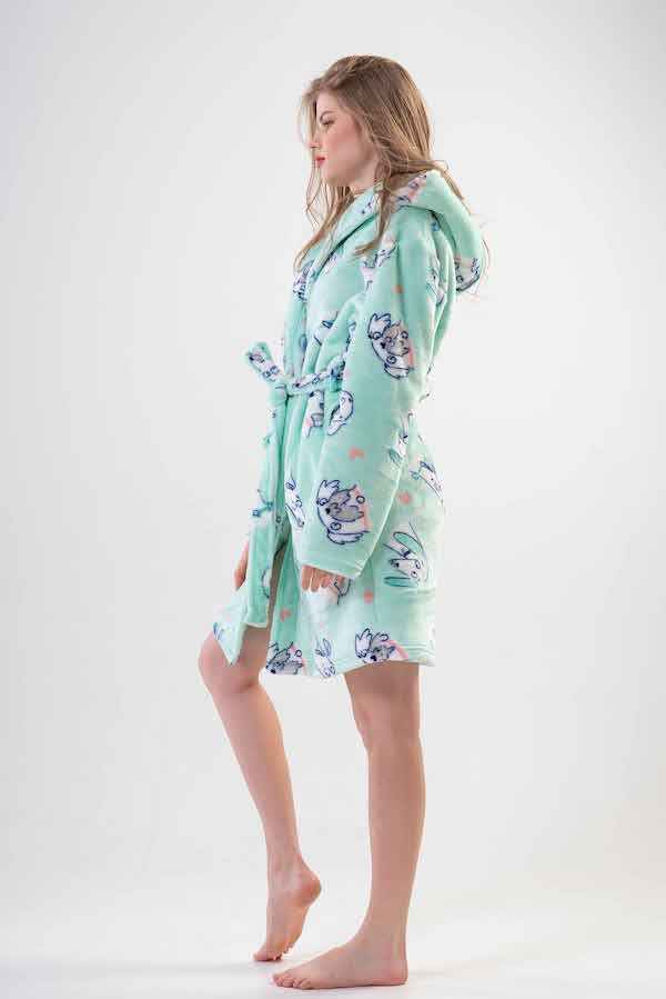 Szlafrok damski Vienetta, Chill Dogs, Zielony, r. S-L