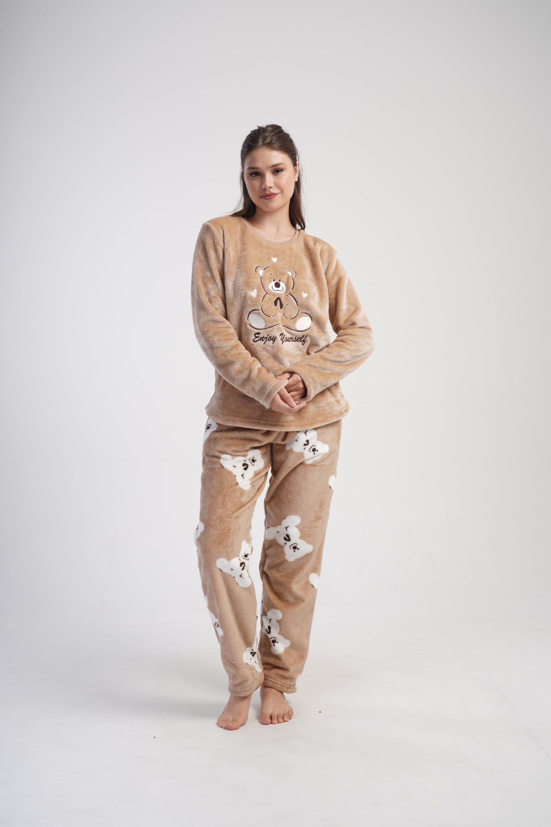 Piżama Damska Softowa Vienetta Enjoy Yourself, Brązowy, r. S-XL