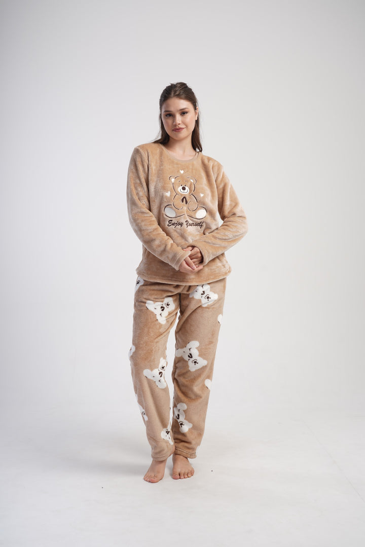 Piżama Damska Softowa Vienetta Enjoy Yourself, Brązowy, r. S-XL