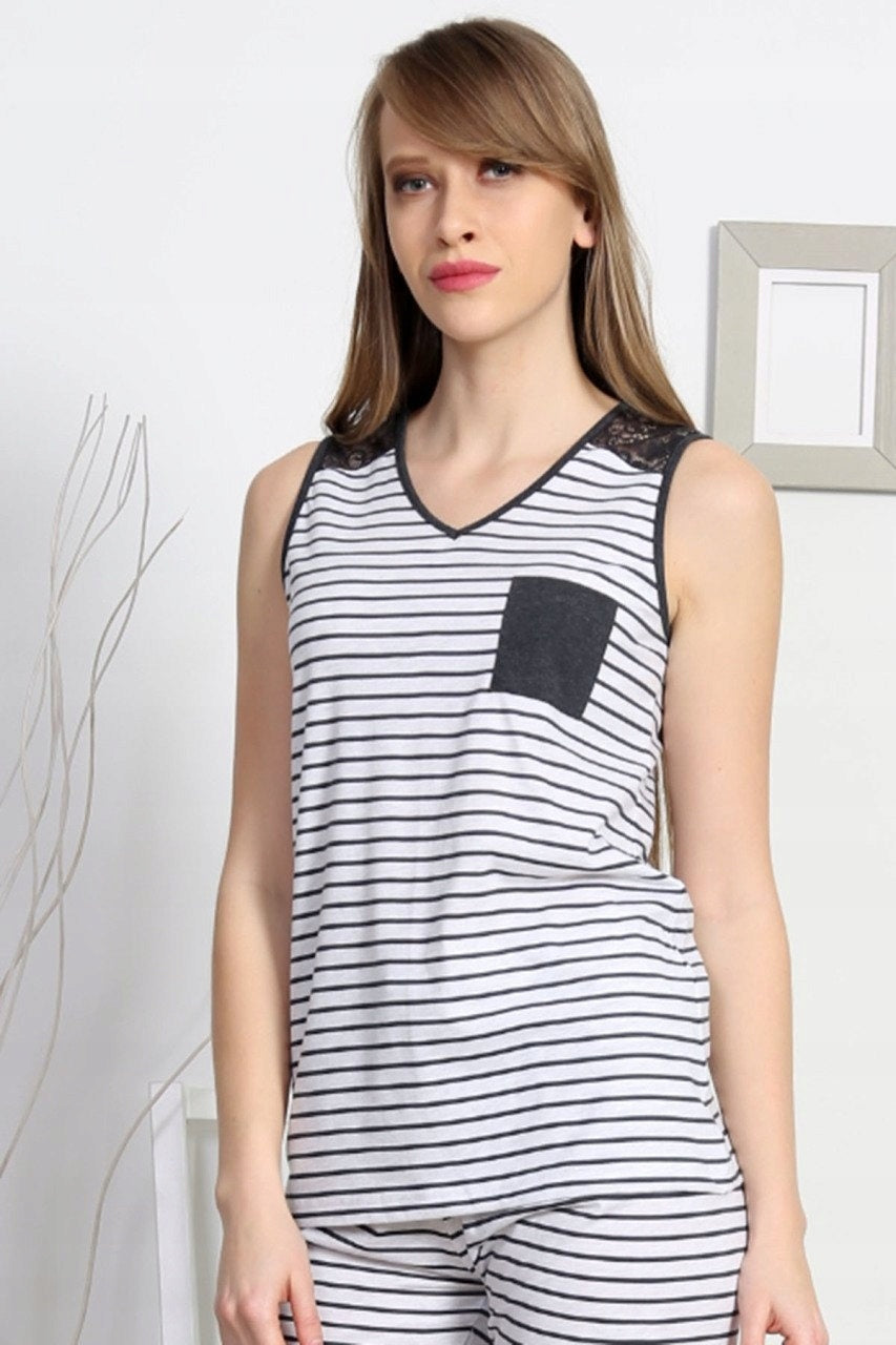 Piżama Damska Vienetta, Black Stripes, Szara, r. S-XL